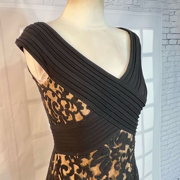 Tadashi Shoji Black Lace Nude Lined knee length Cocktail Party Sheath Dress 4P - Picture 6 of 14